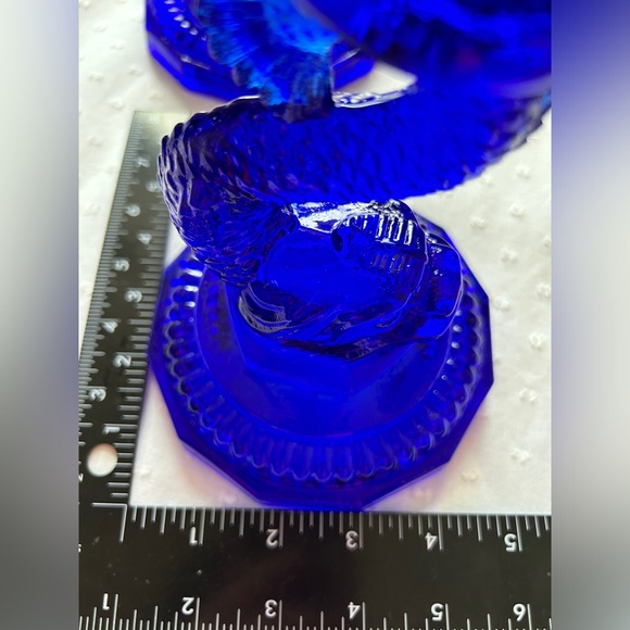 Vintage Pair of Cobalt Blue Glass Dolphin Koi Fish Candlestick Holder - Picture 16 of 16